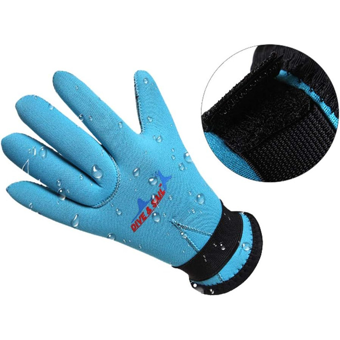 Дитячий неопреновий гідрокостюм та рукавички 3мм, антиковзаючі, для водних видів спорту, плавання, серфінгу, снорклінгу, вітрильного спорту, блакитний, M (6-9 років)