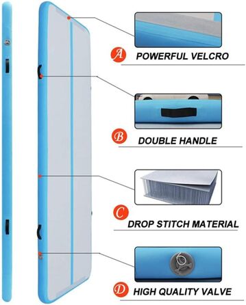 Гімнастичний мат Air Track для тумблінгу та йоги з електричним насосом, протиковзкий та водонепроникний, 400x100x10 см (Синій)