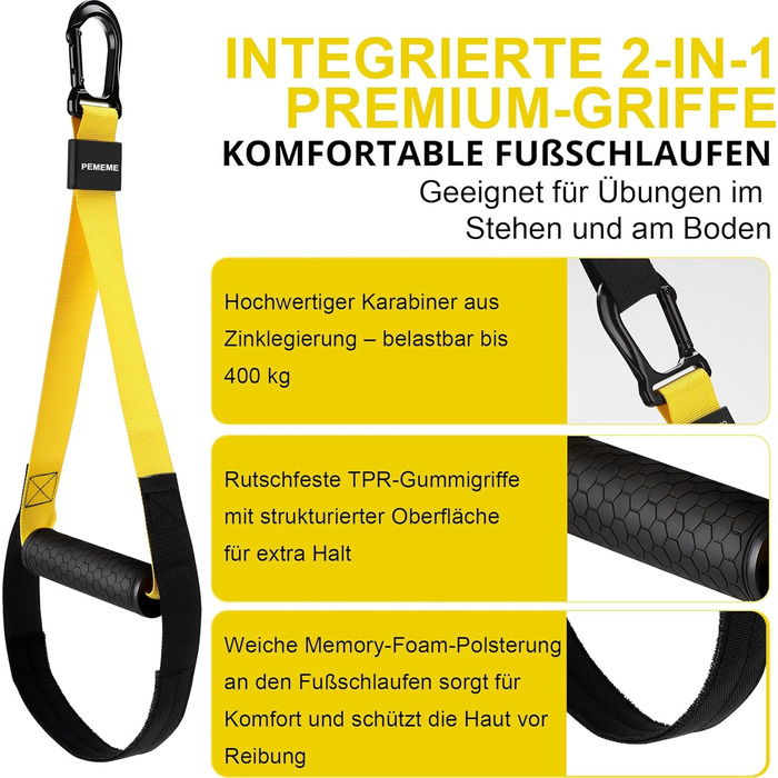 Слінг-тренажер для дому: комплект для тренувань всього тіла з кріпленням до дверей, регульованими ременями, ручками та сумкою – фітнес-обладнання для дому, жовтий