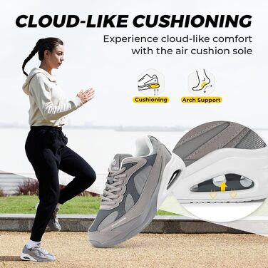 Жіночі кросівки FitVille для бігу та фітнесу, широка колодка, повітряна амортизація, сірі, 38.5 EU