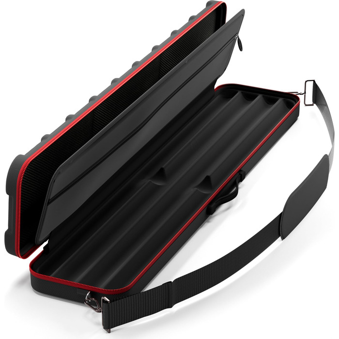 Чохол для більярдних київ Casemaster Parallax Guard 2x2, на 2 цілі киї (2 butts/2 shafts), міцний поліестер 600D Oxford, чорний з червоним
