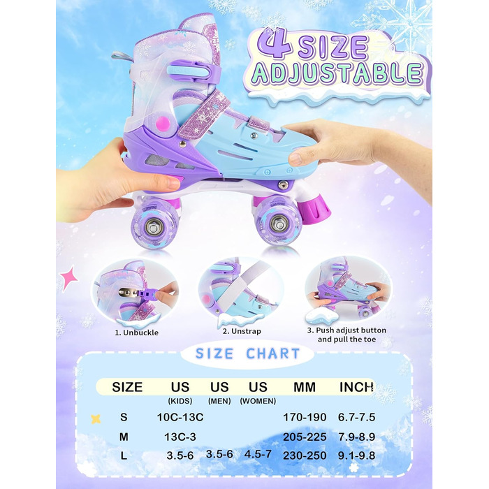 Ролики для дітей 2PM SPORTS: регульовані, рожево-блакитні, для дівчаток-початківців, для катання в приміщенні та на вулиці (M, 32-36 EU)