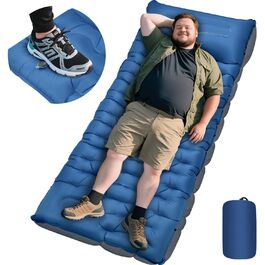 Каремат туристичний надувний Camping 15.2 см з вбудованим насосом, ультралегкий, для кемпінгу, походу, подорожей, блакитно-сірий