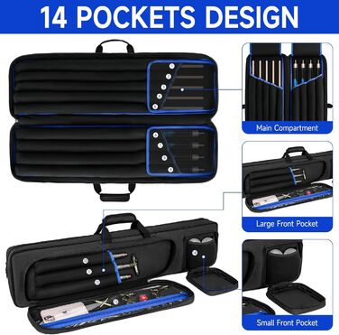 Сумка для більярду Biardqueue на 4 кия та 5 куль, чорна, велика