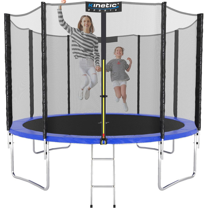Трамплін KINETIC SPORTS для саду: Ø 183-490 см, з драбиною, сіткою, м'якими захисними елементами, пружним полотном, до 160 кг