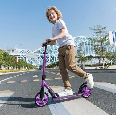 Скутер Lamborghini Tretroller Cityroller з великим колесом, складний, регульована висота, для дорослих та дітей, з підставкою, передньою амортизацією та гальмом на задньому колесі, до 100 кг (фіолетовий)