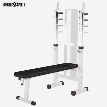 GORILLA SPORTS® Лава для жиму з підставкою, регульована висота і кут нахилу, складана, до 200 кг, чорна або біла, багатофункціональна тренувальна лава