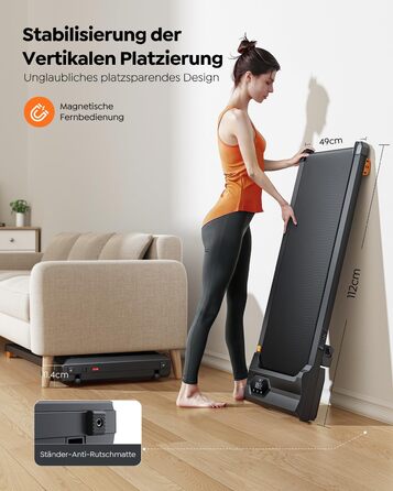 Бігова доріжка для дому, Walking Pad з нахилом до 10%, швидкість 1-6 км/год, тихий 2.5HP мотор, керування через додаток, LED-дисплей, вантажопідйомність до 130 кг, компактний, потрійна амортизація, бігова доріжка для дому/офісу, жовтий