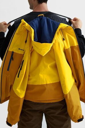 Чоловіча лижна куртка GEMYSE з інтегрованими підтяжками та капюшоном. Тепла водонепроникна зимова куртка-вітрівка для сноубордингу та хайкінгу. Розмір XXL. Кольори: золотисто-жовтий та реальгар-коричневий