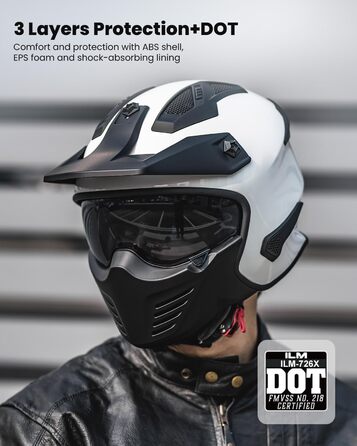 Мотошолом інтегральний IL Helmets 726X для чоловіків, ретро, з візором, ECE, білий, розмір M