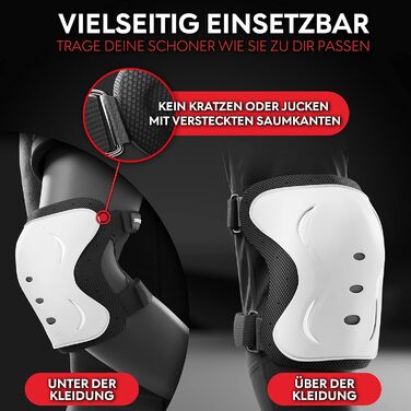 Набір захисту для скейтборду SKATEWIZ 6 в 1 для підлітків і дорослих, німецький виробник, білі: наколінники, налокітники, захист зап'ясть, розмір M