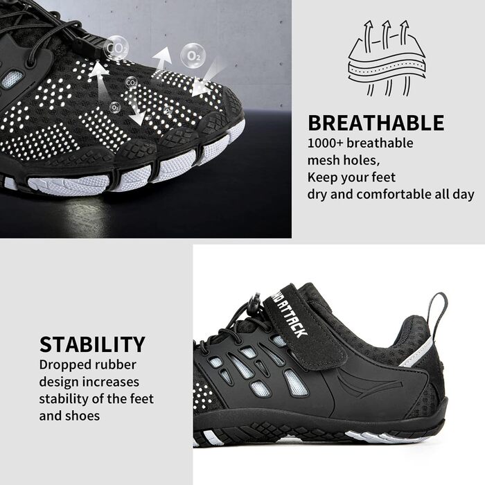 Чоловічі шкарпетки Grand Attack Barfußschuhe, мінімалістичні крос-тренери, підошва Zero Drop, широка передня частина, чорний, 39 EU, Zt608