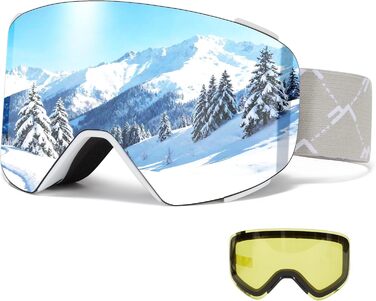 Скі-маска VCOROS YH693C з магнітною OTG лінзою, захистом від запотівання та UV-фільтром, унісекс, срібно-білий колір, VLT13%