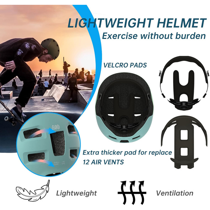 Шолом для скейтборду, самокату, BMX та електросамокату дитячий/унісекс Ultraleicht (Ультралегкий) Macaron Mintgrün L (57-61 см)