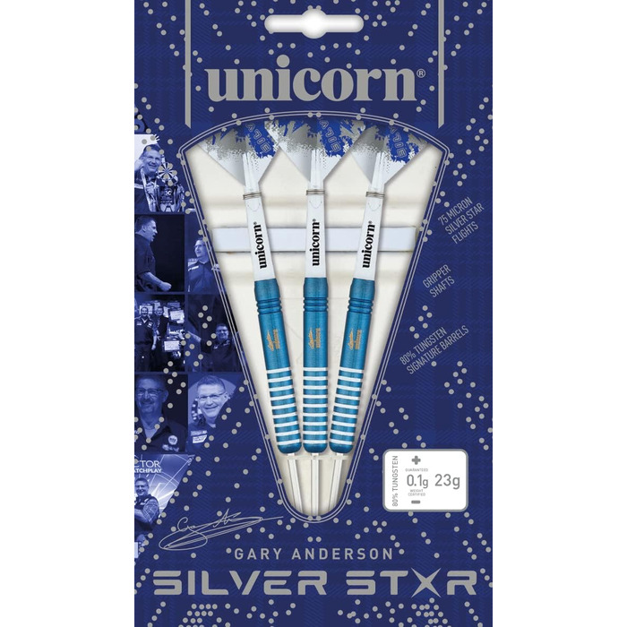 Дротики Unicorn Silver Star Gary Anderson 21 г, сталева вістря, сині