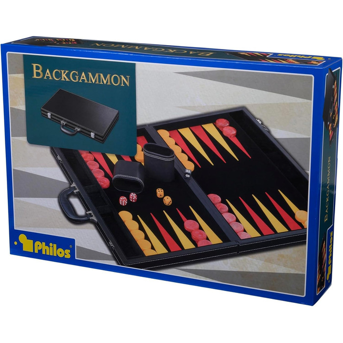 Backgammon Philos Donousa великий, штучна шкіра, чорний/червоний/жовтий