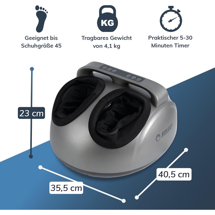 Масажер для ніг з 9 рівнями інтенсивності, підходить для розміру ноги до 44, 5 програм, 3 рівні вібрації та компресія, з пультом дистанційного керування, функція підігріву до 40°C, знімні вкладиші