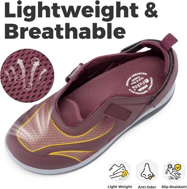 Стрічки FitVille для жінок, літні сандалії для догляду за ногами, Mary Jane з липучкою, широка модель, 35.5 EU, бордовий колір