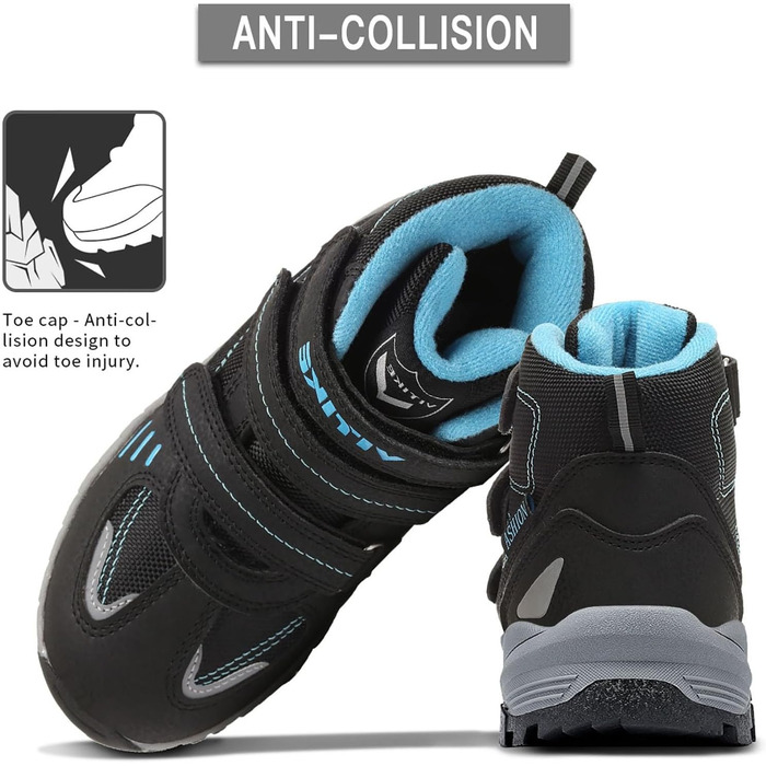 VITIKE Зимові черевики для дітей (хлопчики/дівчатка) - теплі, водонепроникні, для снігу та трекінгу, 33 EU, чорно-синій