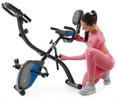 Велотренажер магнітний Hop-Sport HS-3010X Grix X-Bike з еспандерами чорно-синій