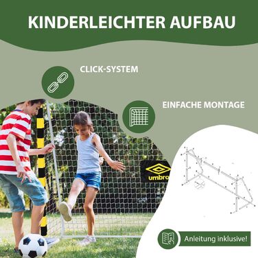 Ворота для футболу Umbro - великі, металеві, чорно-жовті, 300x200x90 см - для дітей та дорослих, для тренувань в приміщенні та на вулиці