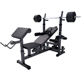 GORILLA SPORTS® Лава для жиму з гантелями 40 кг, 170 см штанга, тренажер для ніг, батерфляй, станція для віджимань, стійка для біцепса, фітнес-станція, силова станція з довгою штангою, чорна