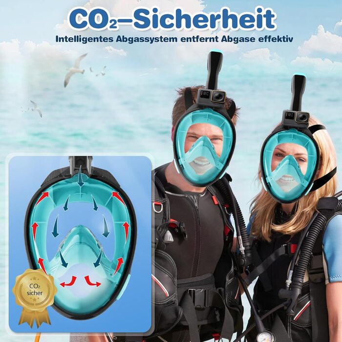 Повнолицева маска для сноркелінгу для дорослих, безпечна від CO2, комплект з маскою та сумкою для зберігання