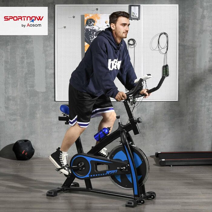 Велотренажер SPORTNOW для дому з регульованим сидінням та опором. Фітнес-велосипед з LCD-дисплеєм, датчиком пульсу, сталевий (Блакитний)
