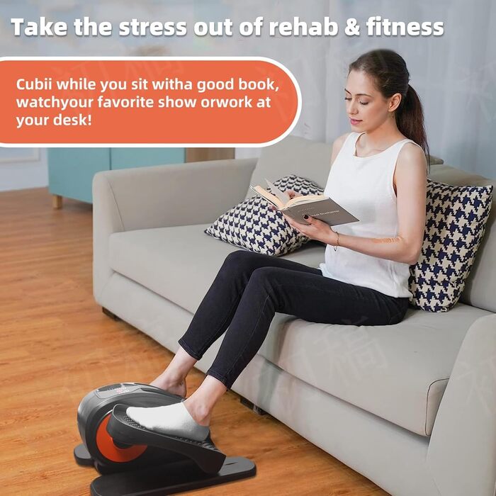 Еліптичний тренажер під стіл для літніх людей - компактний, електричний, з пультом та LCD-дисплеєм, помаранчево-чорний