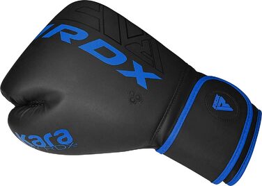 Дитячі боксерські рукавички RDX KARA, шкіра Maya Hide, для муай-тай, кікбоксингу, MMA, спарингів і тренувань, 6oz, чорні/сині