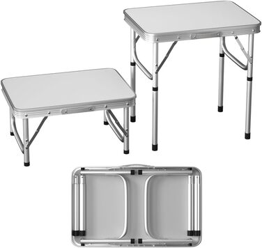 Складаний столик Qimu 60 см, алюміній, для саду та пікніка, 2 висоти (26/56 см), білий