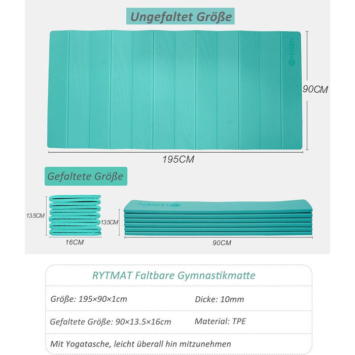 Йога мат RYTMAT XL 195x90 см, TPE 10 мм, антиковзка, для йоги, фітнесу, пілатесу, тренувань вдома