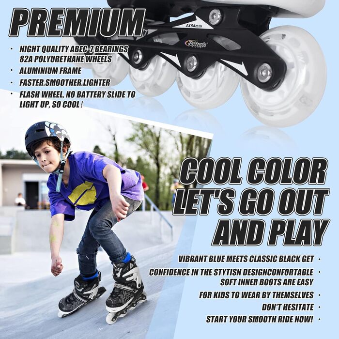 Роликові ковзани Nattork для хлопчиків з підсвічуванням, розмір 32-36, чорні