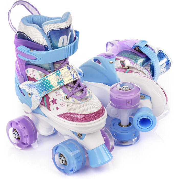Дитячі ролики Kinder з LED-підсвіткою та регульованим розміром – ретро ролики для підлітків – багатокольорові диско ролики, рожево-фіолетові Quad Skates (30-33)