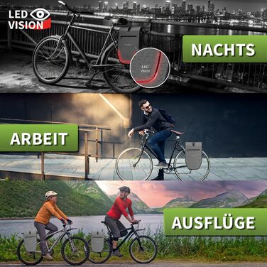 Велосипедна сумка ELONEO для багажника з LED-підсвіткою, 28 л, водонепроникна, з ручкою та плечовим ременем, сіра