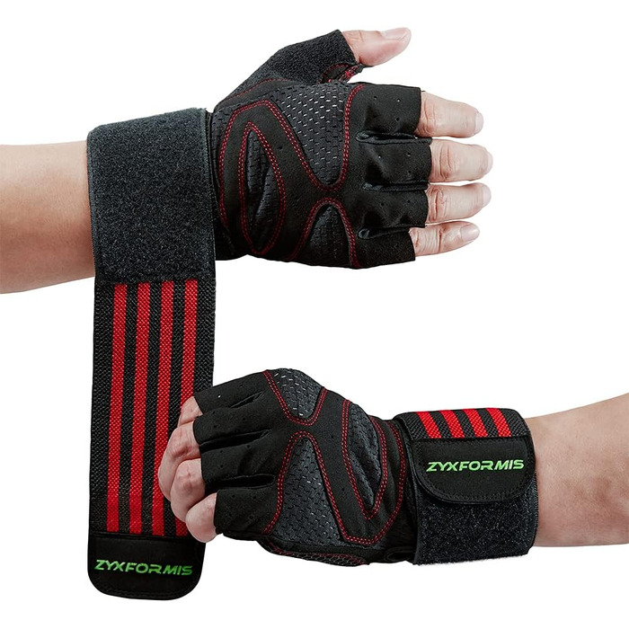 Фитнес рукавички для тренувань з підтримкою зап'ястя для жінок та чоловіків, неслизькі, дихаючі рукавички для важкої атлетики, велоспорту, тренувань, червоні, розмір L