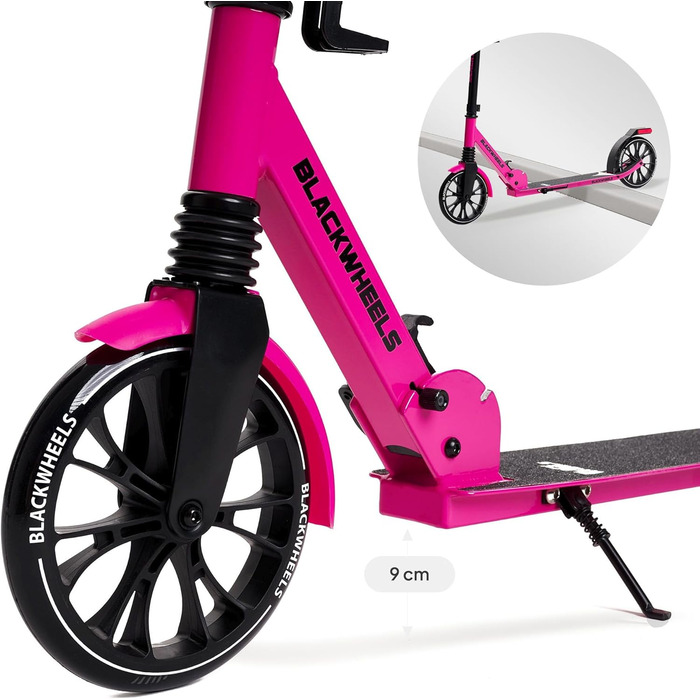 Самокат міський BLACKWHEELS Zoom City-Scooter 200мм, алюмінієвий, складаний, з амортизаторами, регульований кермо, чорно-рожевий