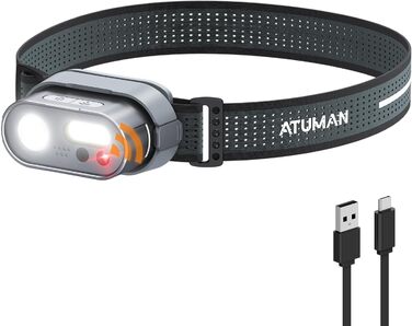 Налобний ліхтар ATuMan MH1 LED перезарядна, 2 шт. з зарядним кейсом 6600mAh, 10 режимів, IPX4, для кемпінгу/походів/бігу