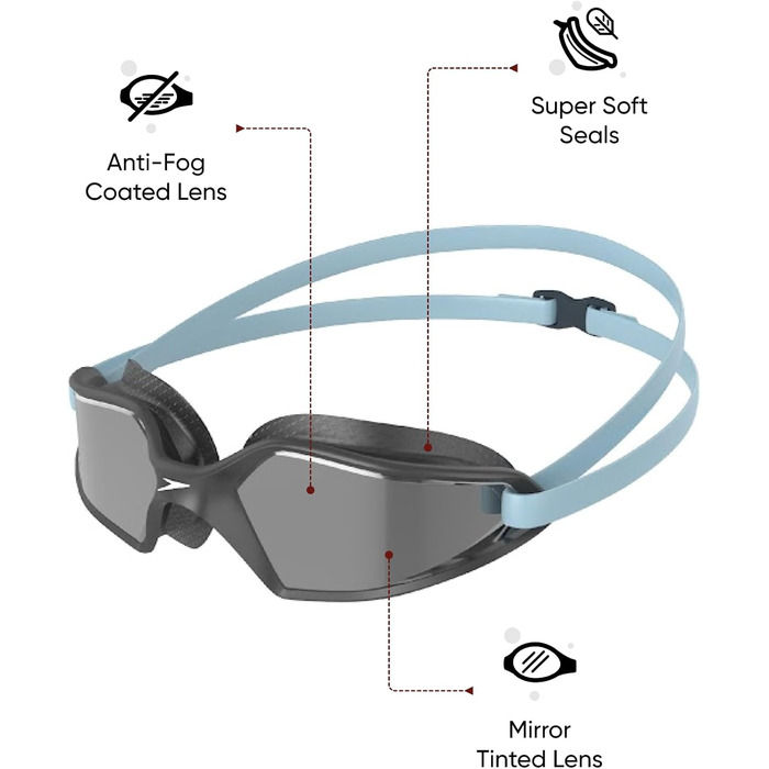 Окуляри для плавання Speedo Hydropulse унісекс | Зручна посадка | Регульована конструкція, сірі | Діоптрії 3.0, середній розмір