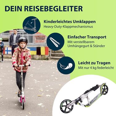 Самокат HUDORA BigWheel 205 алюмінієвий, складаний, з підніжкою та замком - для дітей та дорослих до 100 кг