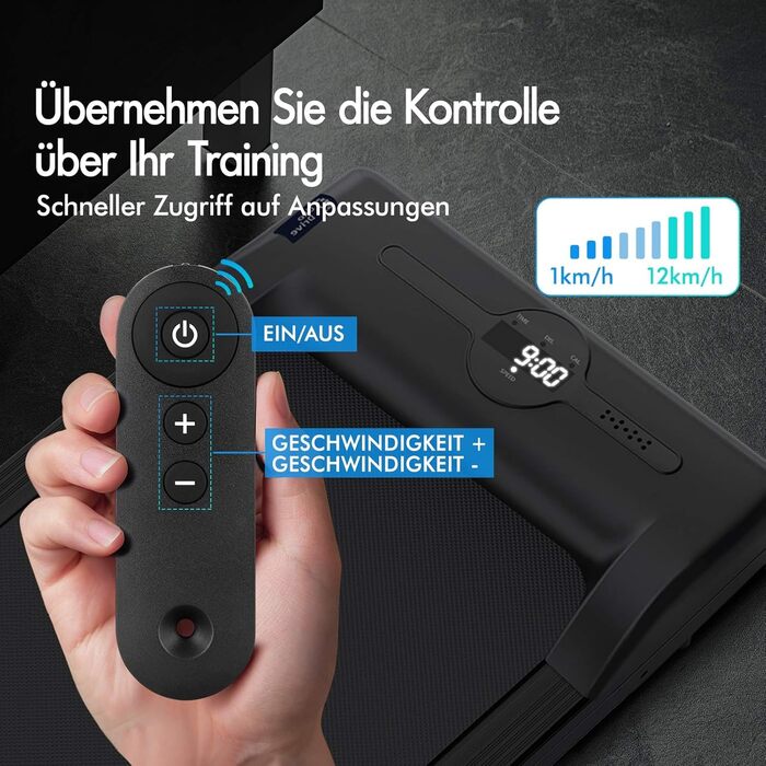 BLACK LORD Intelligentes Gehpad 2-в-1: бігове полотно під стіл для дому та офісу, портативний тренажер для ходьби та бігу з додатком та пультом, запис даних про фітнес SL9H - Чорний (з ручками)