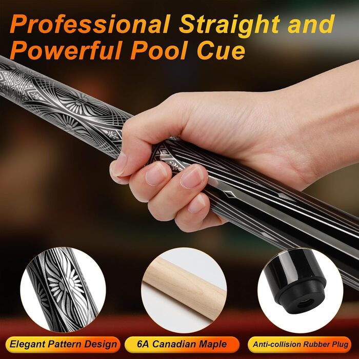 AKLOT Більярдний кий 3-в-1, 58 дюймів, з канадського клена, 19 oz. З набором ваги для 20 oz та 21 oz, з чохлом. Без подовжувача.