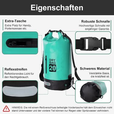 Водонепроникний мішок Blackace Arteesol Dry Bag 5L/10L/30L - міцний Packsack з регульованим ремінцем для водних видів спорту (Мінт, 20L)