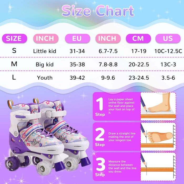 Роликові ковзани для дітей з LED підсвічуванням, регульовані, зручні та дихаючі, фіолетовий колір, розмір L (39-42)