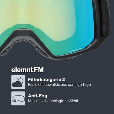 Гірськолижна маска uvex element FM з дзеркальним лінзою та антифогом, для підлітків та вузьких облич, чорний матовий/зелений