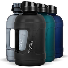 Спортивна пляшка для води 720°DGREE uberBottle Jug 2300 мл з ручкою, BPA-free, герметична, чорна Crystalclear – для фітнесу, тренувань, залу
