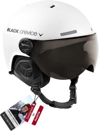 Шолом гірськолижний BLACK CREVICE Gstaad з візором у стилі пілота, білий, карбон, M/L