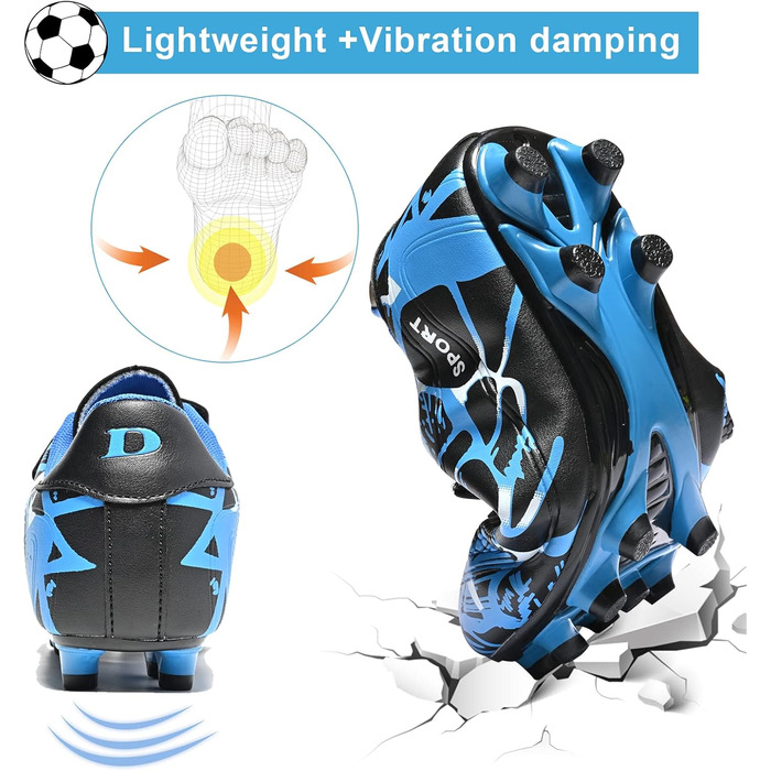 Дитячі футбольні бутси Unisex, дихаючі, для хлопчиків та дівчаток, легкі, антиковзаючі, 28-37 (31 EU), синьо-чорні