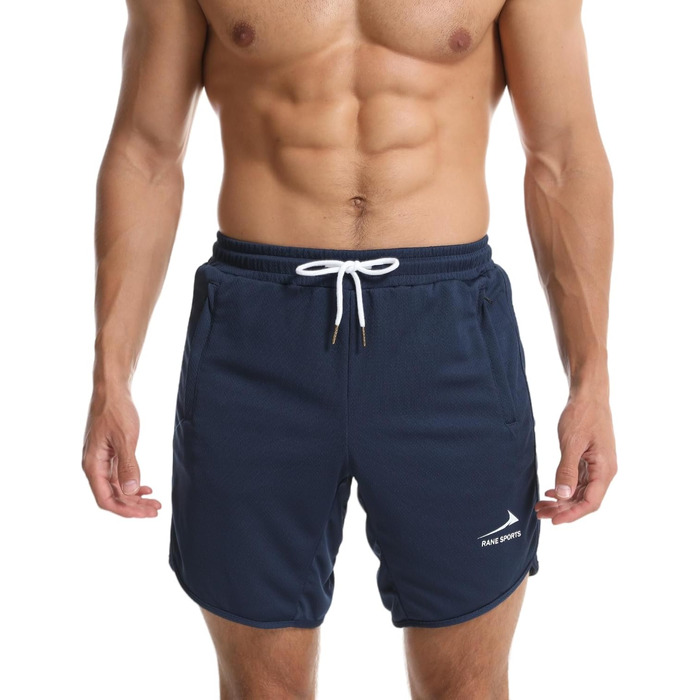 Чоловічі спортивні шорти для бігу та фітнесу з кишенею на блискавці, темно-синій колір / з петлею для рушника