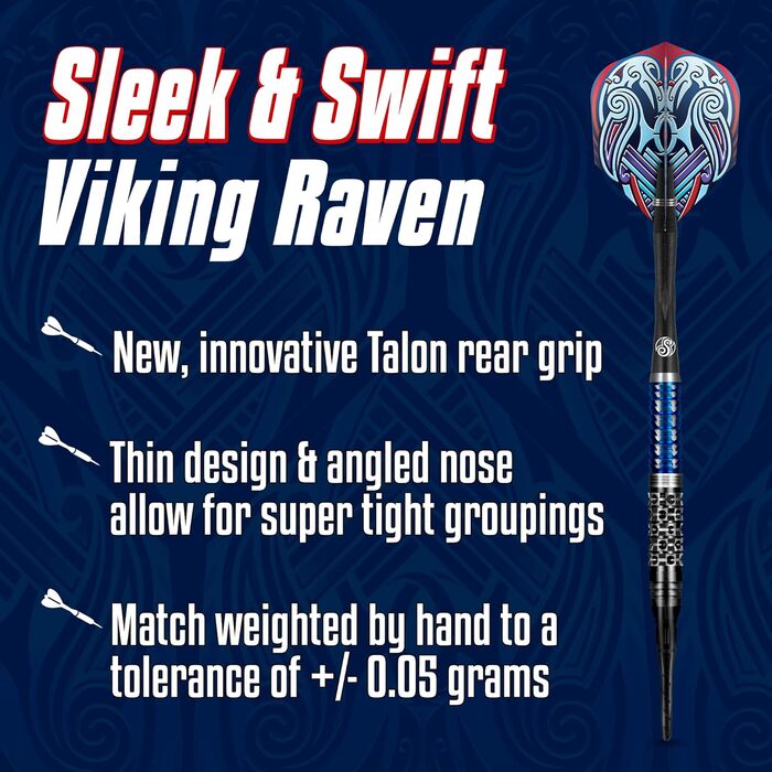 Дротики Viking Raven Soft Tip 18 г, 90% вольфраму, набір для дартсу з пластиковим наконечником, преміум-якість, з хвостовиками та оперенням, для точної гри